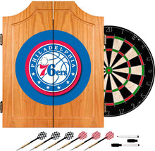 Load image into Gallery viewer, NBA Philadelphia 76ers Wood Dart Cabinet Set