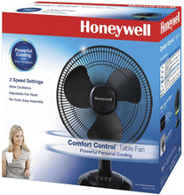Load image into Gallery viewer, Honeywell Comfort Control Oscillating Table Fan Adjustable Tilt Head with 3 Speeds &amp; Removeable Grill