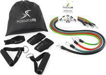 Load image into Gallery viewer, ProsourceFit Stackable Resistance Bands 11-Piece Set with Extra Large Handles, Door Anchor, Ankle Straps, Exercise Guide and Carrying Case