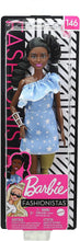 Load image into Gallery viewer, Barbie Fashionistas Doll #146 with 2 Twisted Braids &amp; Prosthetic Leg Wearing Star-Print Dress, White Shoes &amp; Arm Bracelet, Toy for Kids 3 to 8 Years Old