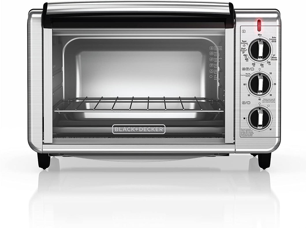 BLACK+DECKER TO3230SBD 6-Slice Convection Countertop Toaster Oven, Includes Bake Pan, Broil Rack & Toasting Rack, Stainless Steel Convection Toaster Oven