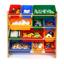 Load image into Gallery viewer, Tot Tutors Kids' Toy Storage Organizer with 12 Plastic Bins, Natural/Primary (Primary Collection)