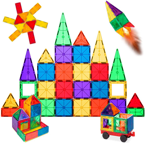 Best Choice Products 100-Piece Transparent Rainbow Magnetic Building Tiles w/ Carrying Case, Multi