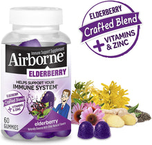Load image into Gallery viewer, Elderberry 300mg (per serving) + Vitamin C &amp; Zinc - Airborne Gummies (60 Count in a Bottle), Gluten-Free Immune Support Supplement With Vitamins C, D &amp; E, No Artificial Sweeteners &amp; No Color Added