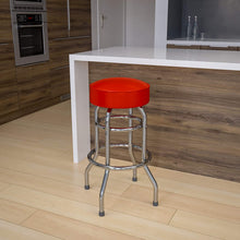 Load image into Gallery viewer, Double Ring Chrome Barstool with Black Seat