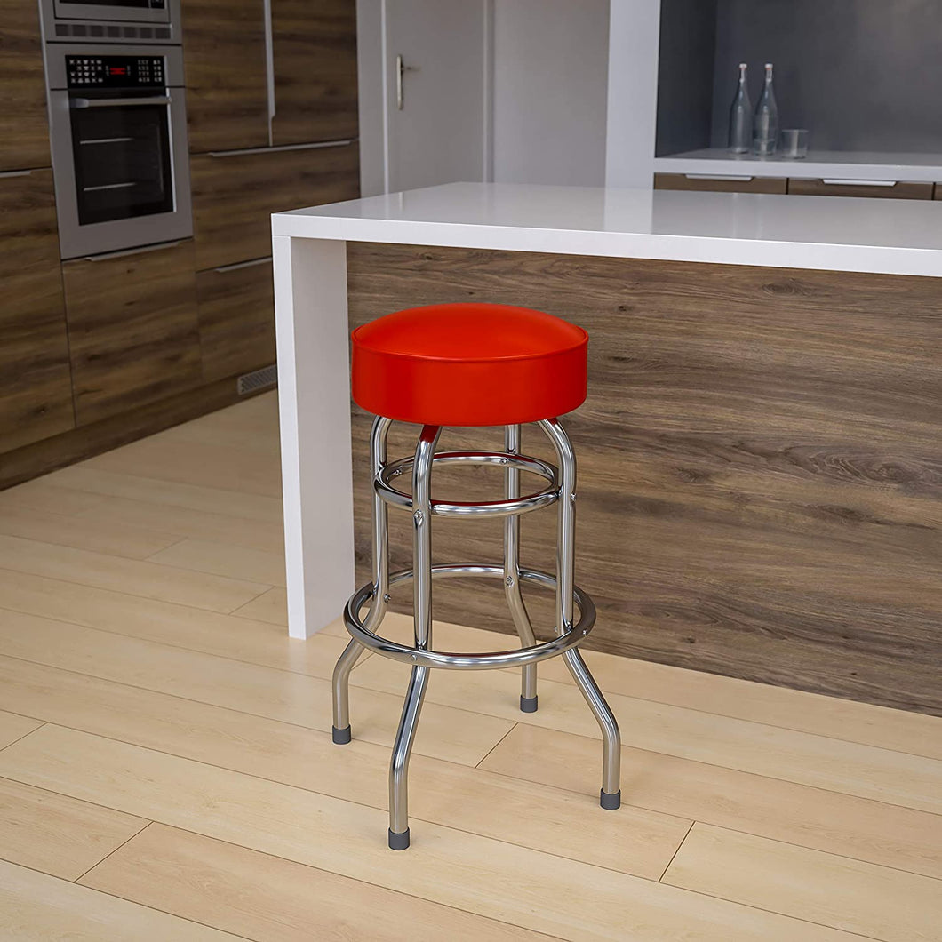 Double Ring Chrome Barstool with Black Seat