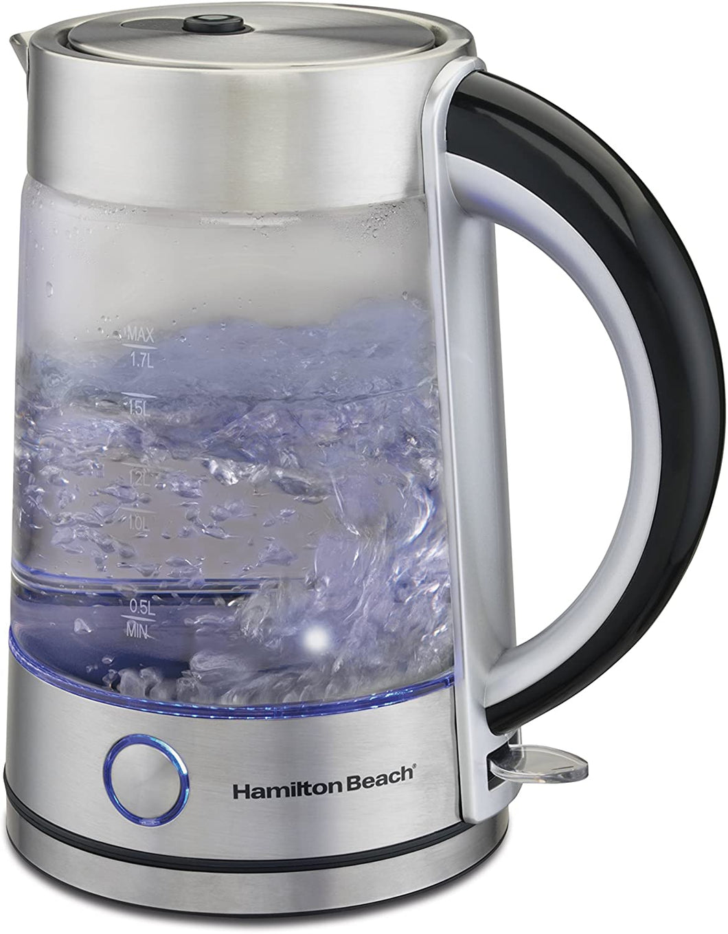 Hamilton Beach Modern Glass Electric Tea Kettle, Water Boiler & Heater, 1.7 L, LED Indicator, Cordless, Auto-Shutoff & Boil-Dry Protection (40867)