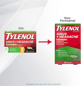 Tylenol Sinus + Headache Non-Drowsy Daytime Caplets with Acetaminophen & Phenylephrine HCl, 24 ct