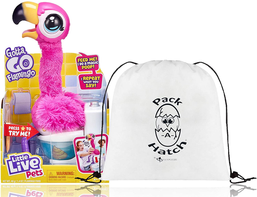 Daze Gotta Go Flamingo~Interactive Plush Toy That Eats, Sings, Wiggles, Poops and Talks, Reusable Food~Includes Toy Lucy Loopsie & Carrier