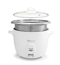 Load image into Gallery viewer, Elite Gourmet ERC-2010 Electric Rice Cooker with Stainless Steel Inner Pot Makes Soups, Stews, Grains, Cereals, 10 Cooked (5 Cups Uncooked), Cup Cups), White