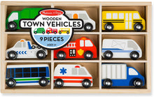 Load image into Gallery viewer, Melissa &amp; Doug Wooden Town Vehicles Set (Wooden Storage Tray, 9 Pieces, Great Gift for Girls and Boys - Best for 3, 4, and 5 Year Olds)