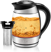 Load image into Gallery viewer, Chefman Electric Kettle w-Temperature Control, Removable, 5 Presets Indicator Lights, 360 deg Swivel Base, BPA Free, Stainless Steel, 1.8 Liters, Colored LED + Tea Infuser
