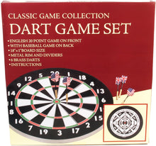 Load image into Gallery viewer, CLASSIC OLD ENGLISH STYLE 18 INCH DOUBLE SIDED DARTBOARD + 6 BRASS DARTS