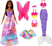 Load image into Gallery viewer, Barbie Dreamtopia Dress Up Doll Gift Set, approx. 12-inch, Brunette with 3 Fashions