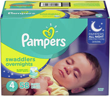 Load image into Gallery viewer, Diapers Size 4, 58 Count - Pampers Swaddlers Overnights Disposable Baby Diapers, Super Pack