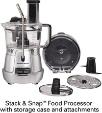Load image into Gallery viewer, Hamilton Beach Stack &amp; Snap 8-Cup Food Processor &amp; Vegetable Chopper with Adjustable Slicing Blade, Built-in Bowl Scraper &amp; Storage Case, Silver (70820)