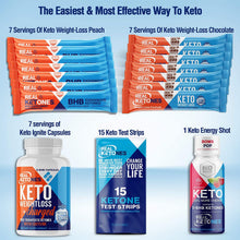 Load image into Gallery viewer, Real Ketones™ - 7 Day Keto Starter Bundle Kit - Exogenous Ketone BHB Stick Packets, BHB Pills, 15 Urine Test Strips and a Energy Shot Drink