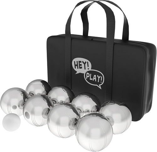 Hey! Play! 80-10606 Petanque/Boules Set for Bocce & More with 8 Steel Tossing Balls