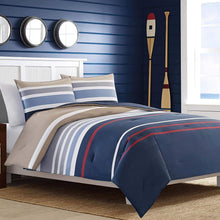 Load image into Gallery viewer, Nautica Home Bradford Collection 100% Cotton Cozy &amp; Soft, Durable &amp; Breathable Striped Reversible Duvet Cover with Matching Shams, 3-Piece Bedding Set, King, Navy/Khaki