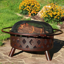 Load image into Gallery viewer, Sunnydaze Crossweave Outdoor Fire Pit - 30 Inch Deep Bonfire Wood Burning Patio &amp; Backyard Firepit for Outside with Spark Screen, Fireplace Poker, and Metal Grate, Bronze