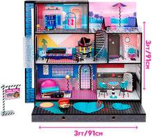 Load image into Gallery viewer, LOL Surprise OMG House – New Real Wood Doll House with 85+ Surprises | 3 Stories, 6 Rooms including Elevator, Tub, Pool, Patio, Living Room, Kitchen, Piano Bedroom, Bathroom, and Fashion Closet