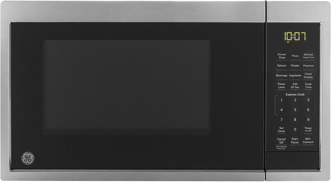 GE JES1097SMSS 0.9 Cu. Ft. Capacity Smart Countertop Microwave Oven with Scan-To-Cook Technology, WiFi Connect, Convenience Cooking Controls, and Auto and Time Defrost, in Stainless Steel