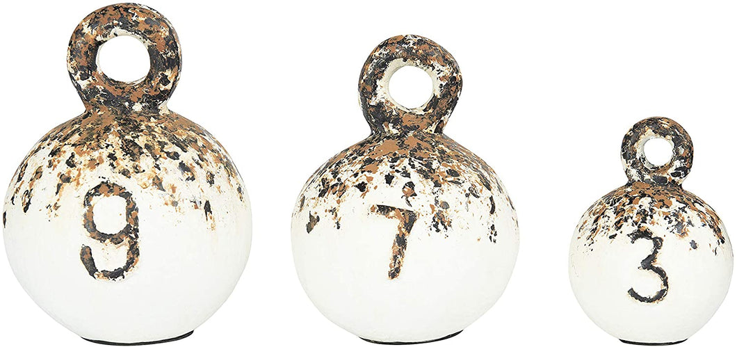 Creative Co-Op Heavily Distressed Round Resin Weights with Handles (Set of 3 Sizes) Figures and Figurines,