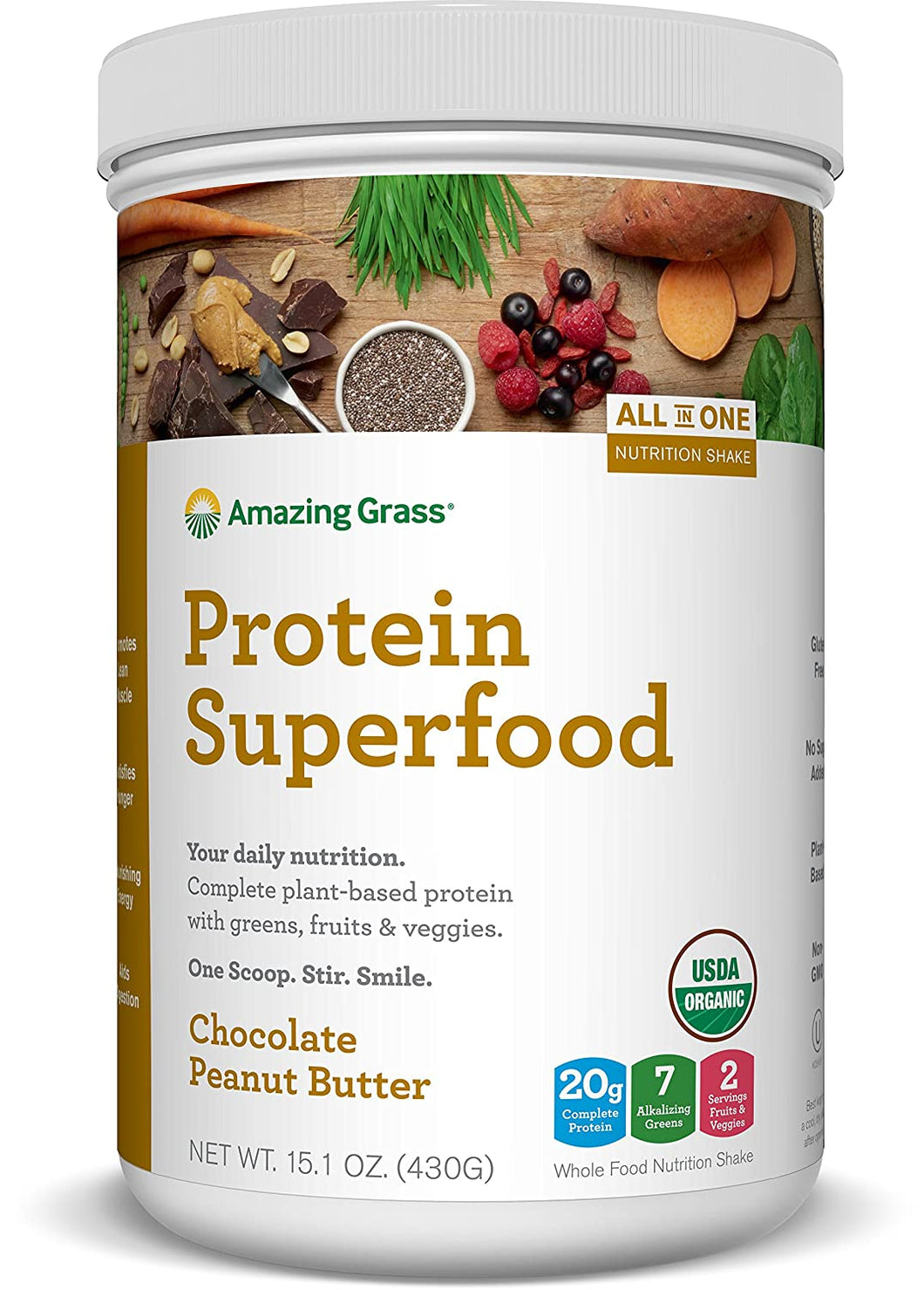 Amazing Grass Protein Superfood Chocolate Peanut Butter, 10 Servings, 15.1 Ounce
