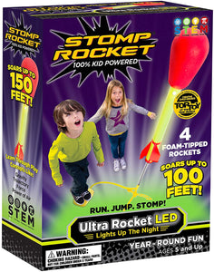 The Original Stomp Rocket Ultra Rocket LED, 4 Rockets - Outdoor Rocket Toy Gift for Boys and Girls- Comes with Toy Rocket Launcher - Ages 6 Years and Up