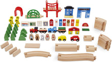 Load image into Gallery viewer, Little Tikes Real Wooden Train Table Set for Kids, Deluxe Over 80Piece Hand Painted Wooden Set with Tracks, Trains &amp; Accessories
