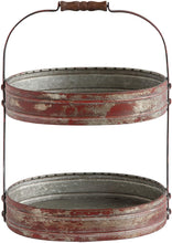 Load image into Gallery viewer, Creative Co-Op Red Metal Oval 2 Tier Tray with Handle