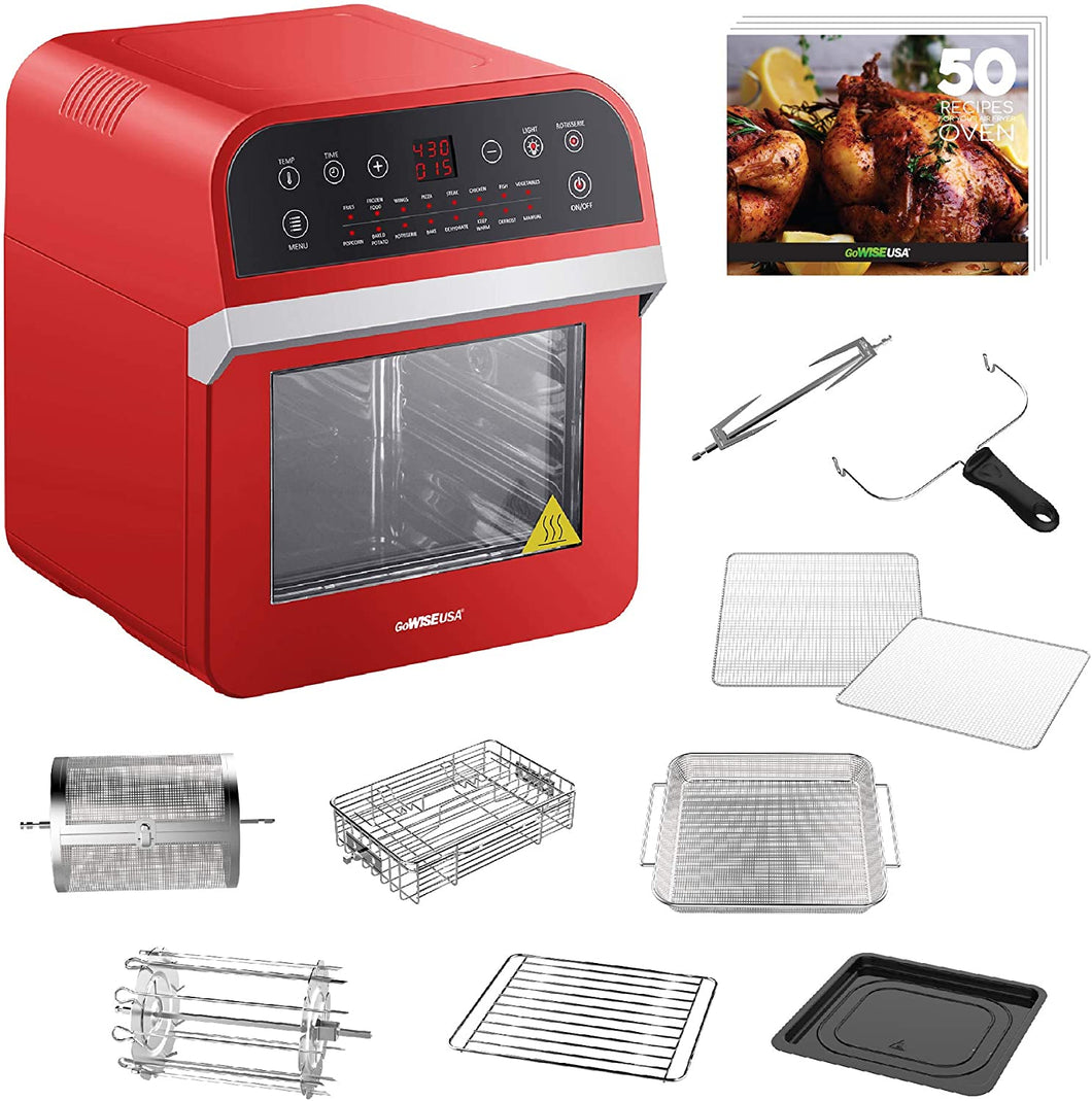 GoWISE USA Deluxe 12.7-Quarts 15-in-1 Electric Air Fryer Oven w/Rotisserie and Dehydrator + 50 Recipes