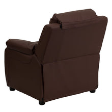 Load image into Gallery viewer, Flash Furniture Deluxe Padded Contemporary Brown Leather Kids Recliner with Storage Arms