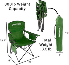 Load image into Gallery viewer, Wakeman OutdoorsOversized Camp Chair-300lb. Capacity Heavy Duty Big Tall Quad Seat with Cup Holder, Cooler, Carry Bag-Tailgating, Camping, Fishing