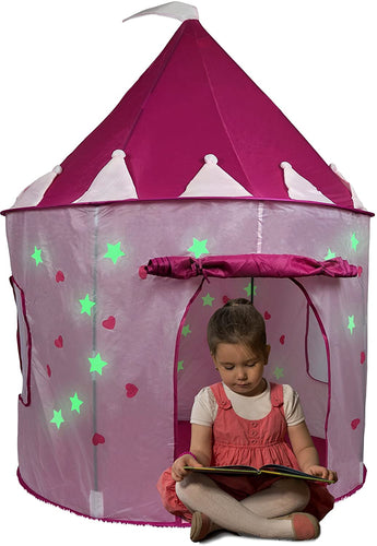 Click N' Play Pink Princess Castle Play Tent Glow in The Dark Stars with Carrying Case