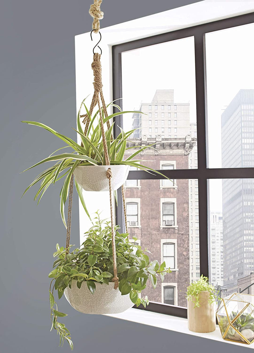 Better Homes and Gardens Double Hanging Planter, Parquet (White)