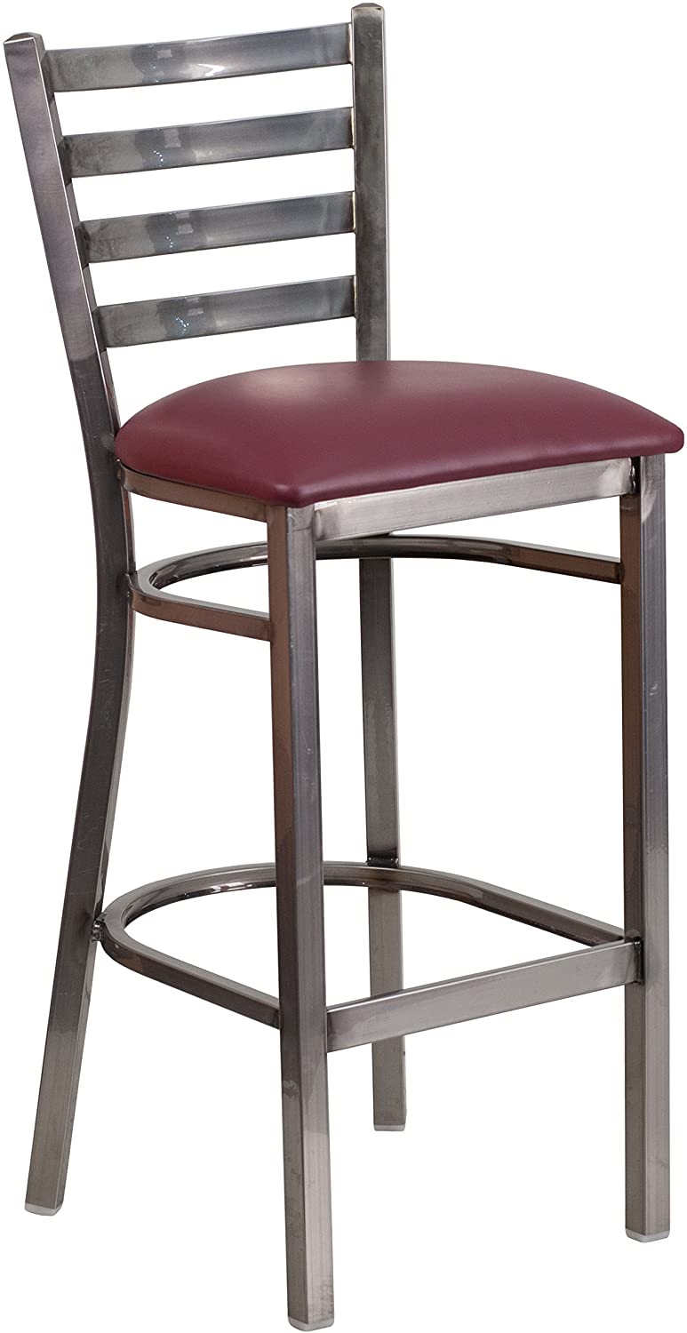 Flash Furniture Hercules Series Clear Coated Ladder Back Metal Restaurant Barstool with Vinyl Seat, Black
