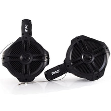 Load image into Gallery viewer, Waterproof Marine Wakeboard Tower Speakers - 8in Dual Subwoofer Speaker Set and 1” Tweeter, LED Lights and 260 Watt Power - 2-way Boat Audio System with Mounting Bracket - 1 Pair - PLMRWB85LEB (Black)