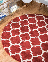 Load image into Gallery viewer, Unique Loom Trellis Collection Moroccan Lattice Red Round Rug (6' 0 x 6' 0)