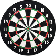 Load image into Gallery viewer, CLASSIC OLD ENGLISH STYLE 18 INCH DOUBLE SIDED DARTBOARD + 6 BRASS DARTS