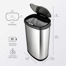 Load image into Gallery viewer, NINESTARS DZT-50-13 The Original Touchless Automatic Motion Sensor Trash Can, Black Top, 13.2 Gal. / 50 L., Stainless Steel