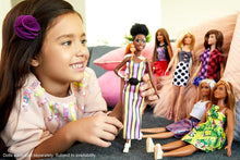 Load image into Gallery viewer, Barbie Fashionistas Doll with Vitiligo and Curly Brunette Hair Wearing Striped Dress and Accessories, for 3 to 8 Year Olds