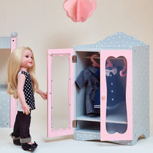 Load image into Gallery viewer, Olivia's Little World - 18 inch Doll Furniture - Classic Wooden Closet with 3 Hangers (Grey Polka Dots)
