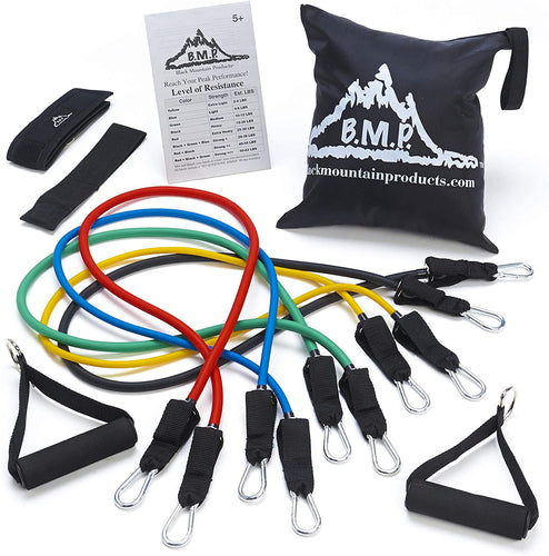 Black Mountain Products Resistance Band Set with Door Anchor, Ankle Strap, Exercise Chart, and Carrying Case