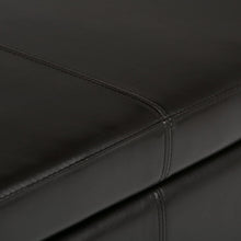 Load image into Gallery viewer, Simpli Home AXCF18-DBR Avalon 48 inch Wide Contemporary Storage Ottoman in Distressed Brown Faux Air Leather