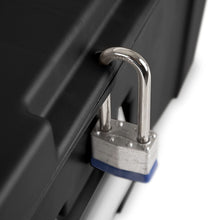 Load image into Gallery viewer, Sterilite 18429001 Footlocker, Black w/ Titanium Handle &amp; Galvanized Steel Latches, 1-Pack