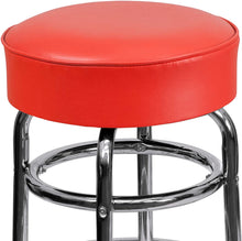 Load image into Gallery viewer, Double Ring Chrome Barstool with Black Seat