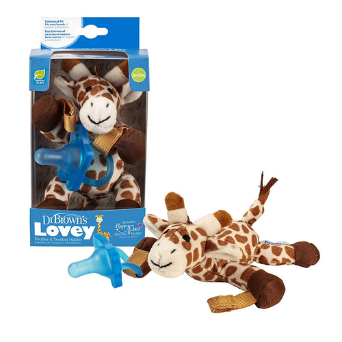 Dr. Brown's Lovey Pacifier and Teether Holder, 0 Months Plus, Giraffe with Blue Pacifier