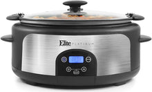 Load image into Gallery viewer, Elite Gourmet Glas Slow Cooker with Adjustable Temp, Entrees, Sauces, Stews &amp; Dips, Dishwasher Safe Glass Lid &amp; Crock, 6 Quart, Stainless Steel