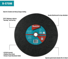 Load image into Gallery viewer, Makita B-57598-5 14" x 1" x 3/32" Abrasive Cut-Off Wheel, 5/Pk